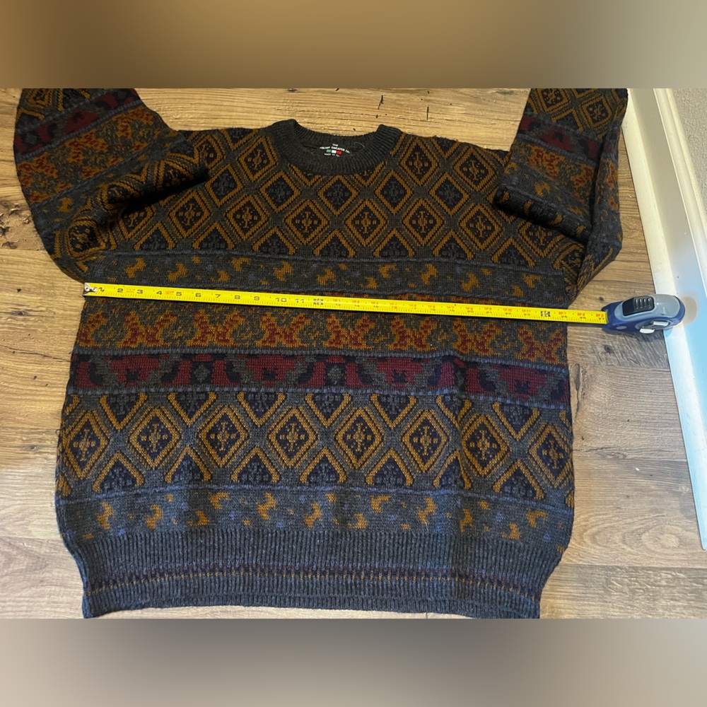 Vintage 90s Grandpa Sweater Geometric Knit Pullover - The Italian Sweater Co. XL - Picture 8 of 11